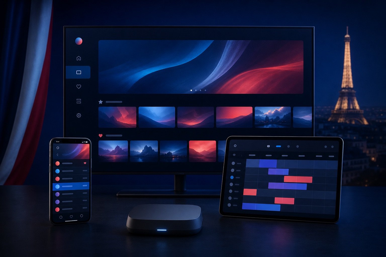 Applications IPTV comparées sur Smart TV, mobile et box avec playlist et guide EPG