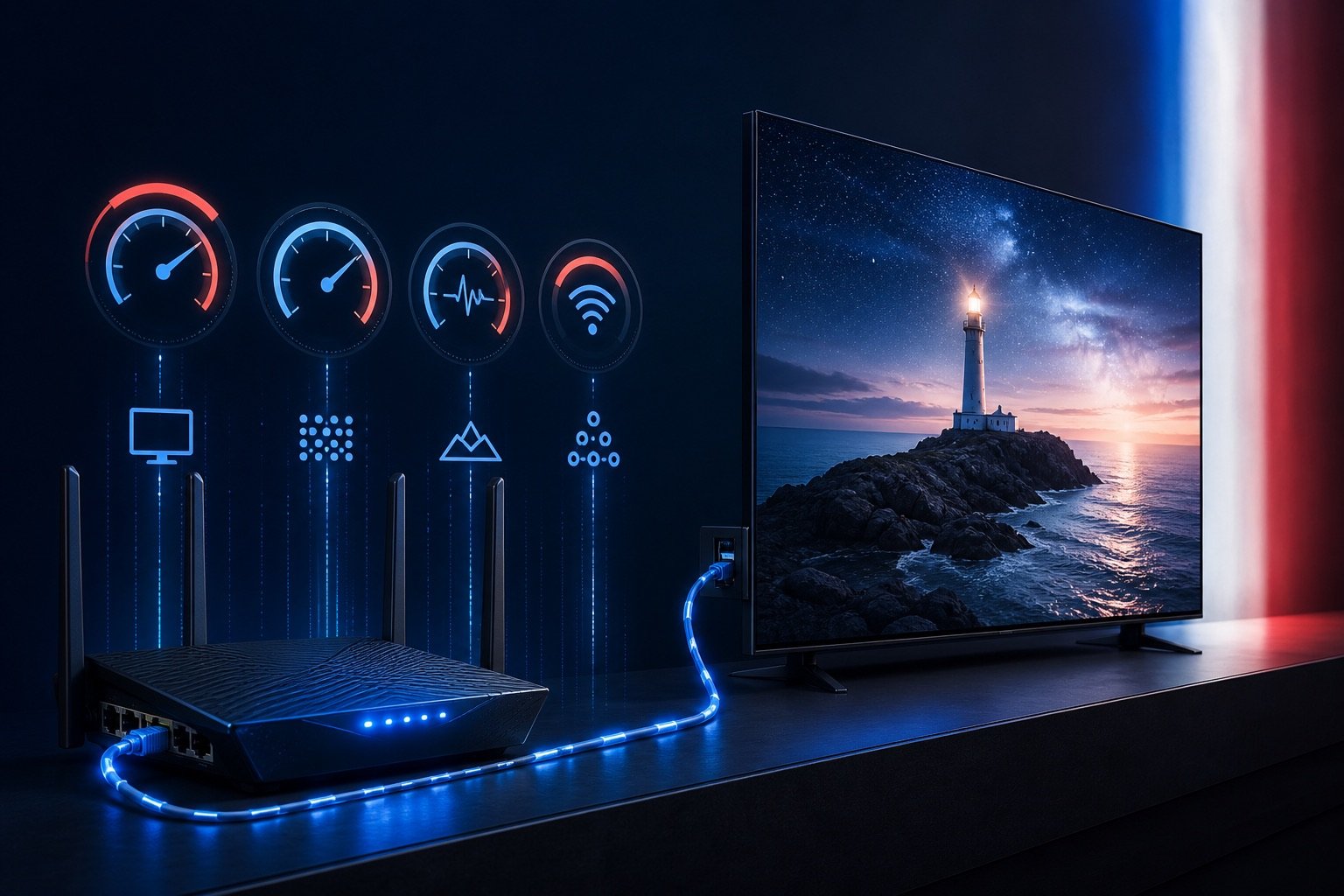 Qualité IPTV mesurée avec débit internet, Wi-Fi, Ethernet et lecture 4K